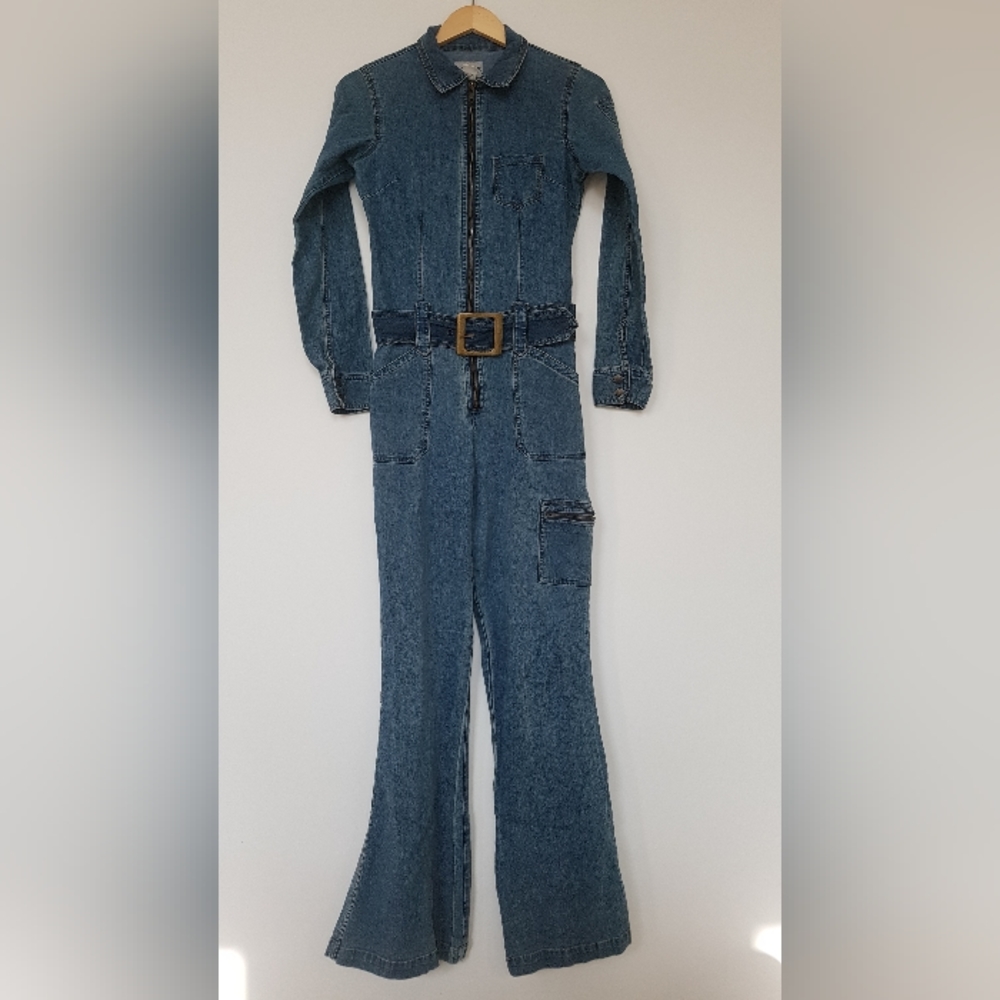 [SIDESTREET FASHIONS] Stretchy Jean Jumpsuit with Belt
